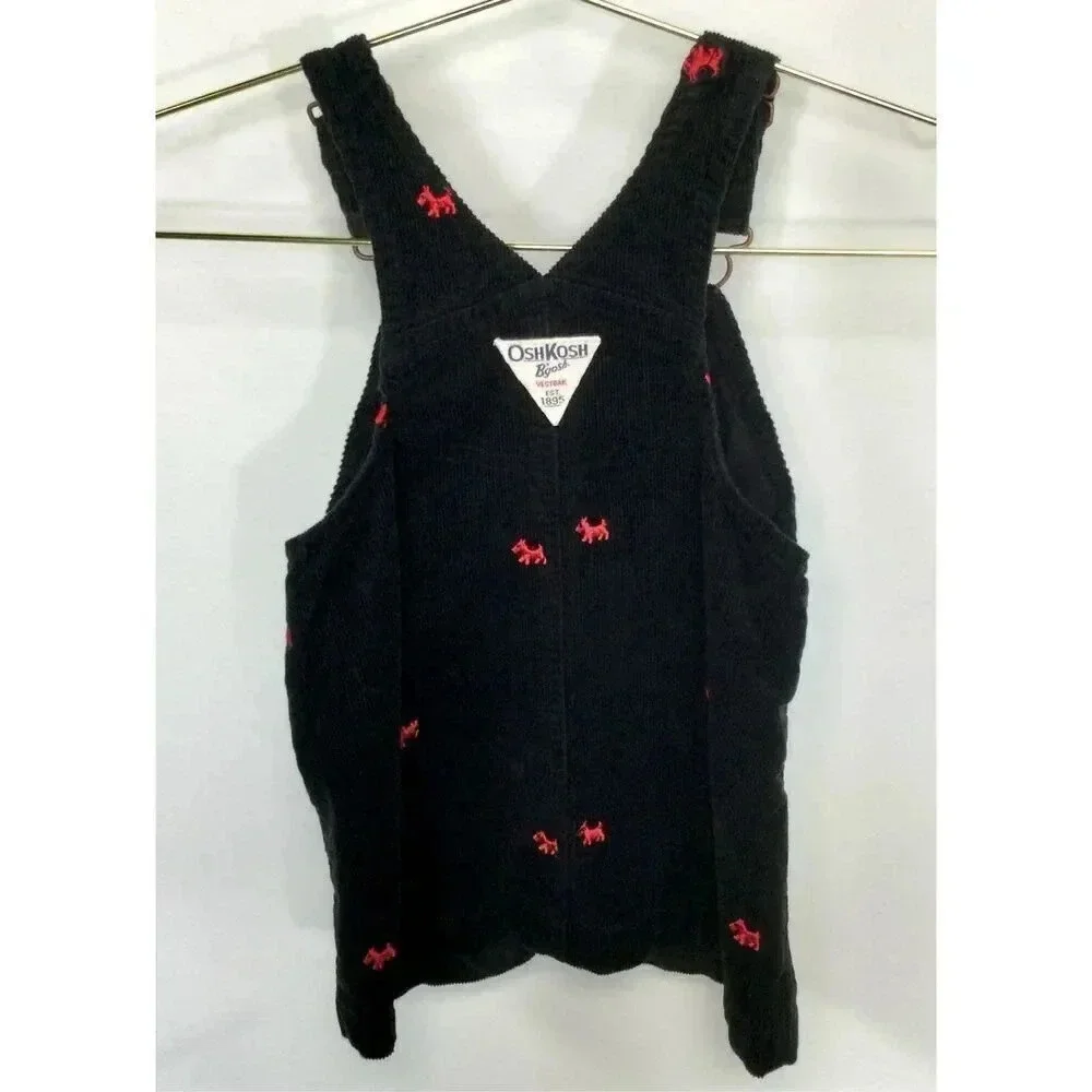 Oshkosh Girls Size 24 Months Corduroy Overalls Shorts Black Red‎ Embroidered